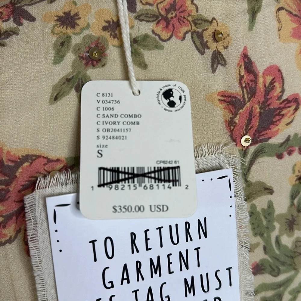 Free People  Hand Beaded Bali Golden Sun Printed Mini Dress SIZE SMALL NWT - Picture 15 of 16